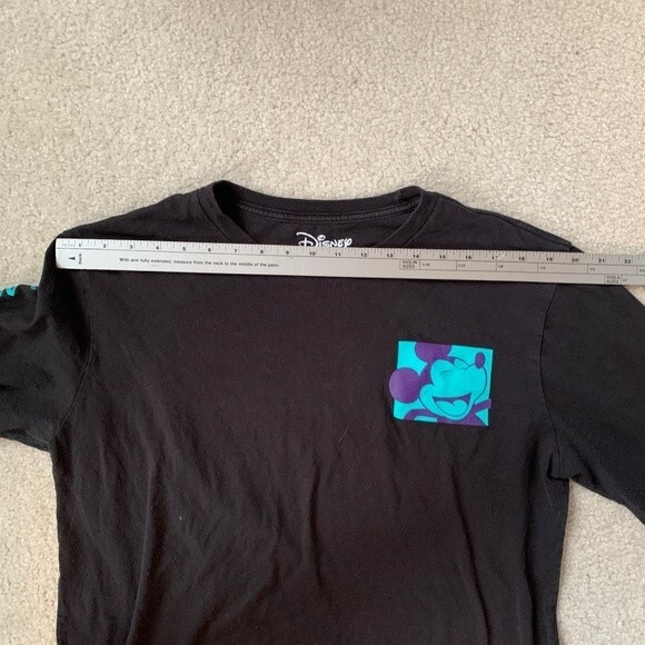 Disney Mickey Mouse Black Turquoise Purple Graphic Crewneck LS T-shirt Adult L - Picture 6 of 10
